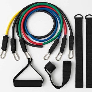 3 Elastic Fitness Resistance Bands Set With Handles And Door Anchor For Full Body Home Workouts